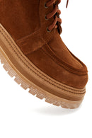 Women's Tan Leather Suede Boots Flat Boots | Derimod Women's Tan Leather Suede Boots Flat Boots | Derimod