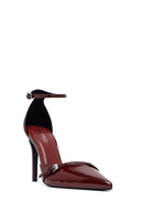 Women's Burgundy Ankle Buckle High Thin Heel Patent Leather Stiletto | Derimod Women's Burgundy Ankle Buckle High Thin Heel Patent Leather Stiletto | Derimod