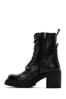 Women's Black Leather Zippered Heeled Boots | Derimod Women's Black Leather Zippered Heeled Boots | Derimod