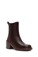 Women's Brown Zippered Thick Heel Leather Boots | Derimod Women's Brown Zippered Thick Heel Leather Boots | Derimod