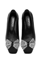 Women's Black Stone Leather Ballerinas | Derimod Women's Black Stone Leather Ballerinas | Derimod