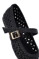 Women's Black Buckled Braided Ballerinas | Derimod Women's Black Buckled Braided Ballerinas | Derimod