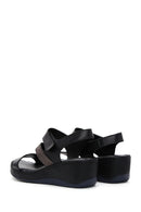 Women's Black Leather Wedge Heel Comfort Sandals | Derimod Women's Black Leather Wedge Heel Comfort Sandals | Derimod
