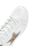 Women's White Lace-Up Stoned Leather Sneakers | Derimod Women's White Lace-Up Stoned Leather Sneakers | Derimod