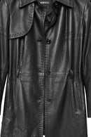 Annamaria Women's Black Belt Detailed Regular Leather Trench Coat | Derimod Annamaria Women's Black Belt Detailed Regular Leather Trench Coat | Derimod