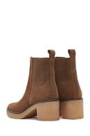 Women's Tan Suede Leather Heeled Boots | Derimod Women's Tan Suede Leather Heeled Boots | Derimod
