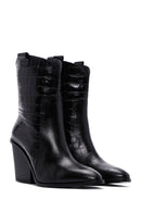 Women's Black Leather Heeled Cowboy Boots | Derimod Women's Black Leather Heeled Cowboy Boots | Derimod