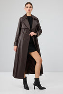 Jenny -X Women's Brown Belt Detailed Leather Trench Coat | Derimod Jenny -X Women's Brown Belt Detailed Leather Trench Coat | Derimod