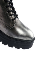 Women's Silver Zippered Leather Boots | Derimod Women's Silver Zippered Leather Boots | Derimod
