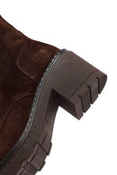 Women's Brown Zippered Thick Heeled Suede Leather Ankle Boots | Derimod Women's Brown Zippered Thick Heeled Suede Leather Ankle Boots | Derimod