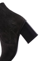 Women's Anthracite Suede Leather Heeled Cowboy Boots | Derimod Women's Anthracite Suede Leather Heeled Cowboy Boots | Derimod