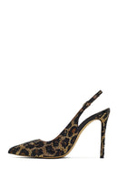 Women's Leopard Patterned Jeweled Open Back High Thin Heel Leather Shoe | Derimod Women's Leopard Patterned Jeweled Open Back High Thin Heel Leather Shoe | Derimod