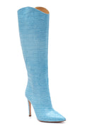 Women's Blue Crocodile Heeled Boots | Derimod Women's Blue Crocodile Heeled Boots | Derimod