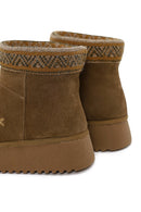 Woman Taba Patterned Suede Teddy Boots | Derimod Woman Taba Patterned Suede Teddy Boots | Derimod