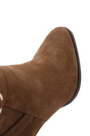 Women's Tan Suede Leather Heeled Boots | Derimod Women's Tan Suede Leather Heeled Boots | Derimod