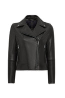Alba Women's Black Biker Leather Jacket | Derimod Alba Women's Black Biker Leather Jacket | Derimod