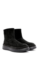 Women's Black Suede Leather Teddy Boots | Derimod Women's Black Suede Leather Teddy Boots | Derimod