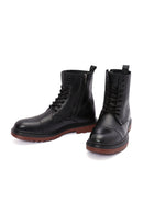 Men's Black Zippered Lace-Up Leather Combat Boots | Derimod Men's Black Zippered Lace-Up Leather Combat Boots | Derimod