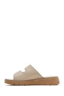 Women's Beige Double-Strap Leather Comfort Slippers | Derimod Women's Beige Double-Strap Leather Comfort Slippers | Derimod