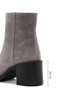 Women's Mink Zippered Thick Heel Suede Leather Boots | Derimod Women's Mink Zippered Thick Heel Suede Leather Boots | Derimod