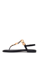 Woman Black Stone-Embellished Toe-Post Sandal | Derimod Woman Black Stone-Embellished Toe-Post Sandal | Derimod
