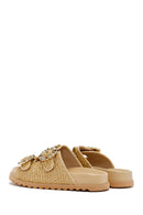 Women's Beige Straw Stone Slippers | Derimod Women's Beige Straw Stone Slippers | Derimod