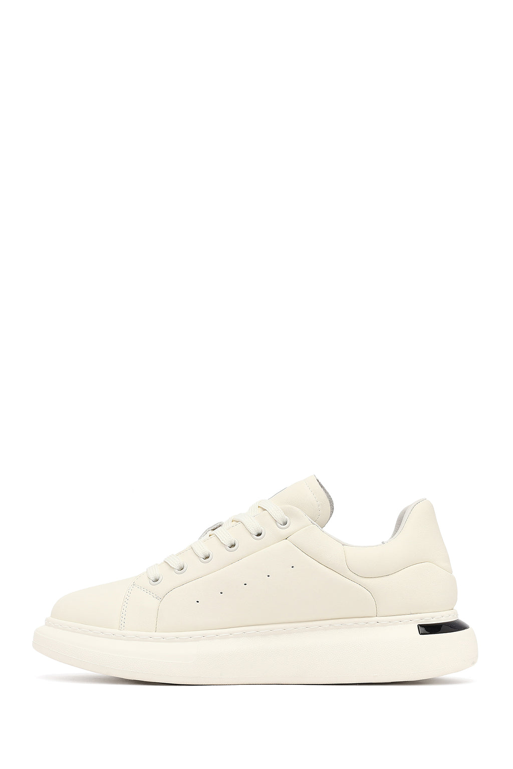 Erkek Beyaz Bağcıklı Kalın Tabanlı Deri Sneaker
