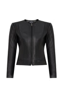 Flora Women's Black Slim Short Leather Jacket | Derimod Flora Women's Black Slim Short Leather Jacket | Derimod