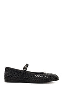 Women's Black Stone Leather Ballet Flats | Derimod Women's Black Stone Leather Ballet Flats | Derimod
