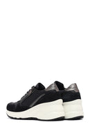 Woman Black Lace-Up Zipper Detailed Wedge Heels Leather Sneakers | Derimod Woman Black Lace-Up Zipper Detailed Wedge Heels Leather Sneakers | Derimod
