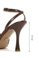 Women's Copper Ankle Strap Thin High Heel Patterned Leather Sandals | Derimod Women's Copper Ankle Strap Thin High Heel Patterned Leather Sandals | Derimod