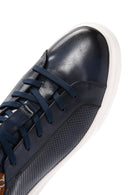 Men's Navy Blue Lace-Up Leather Sneaker | Derimod Men's Navy Blue Lace-Up Leather Sneaker | Derimod
