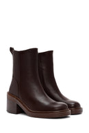 Women's Brown Zippered Thick Heel Leather Boots | Derimod Women's Brown Zippered Thick Heel Leather Boots | Derimod