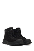 Men's Black Lace-Up Zipper Nubuck Leather Casual Boot | Derimod Men's Black Lace-Up Zipper Nubuck Leather Casual Boot | Derimod