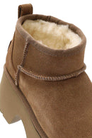 Women's Brown Thick Soled Suede Leather Teddy Boots | Derimod Women's Brown Thick Soled Suede Leather Teddy Boots | Derimod