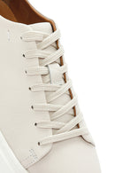 Men's White Lace-up Thick-Sole Leather Sneaker | Derimod Men's White Lace-up Thick-Sole Leather Sneaker | Derimod