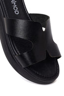 Woman Black Thick-Soled Leather Slipper | Derimod Woman Black Thick-Soled Leather Slipper | Derimod