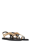 Woman Beige Buckled Toe-Post Suede Sandal | Derimod Woman Beige Buckled Toe-Post Suede Sandal | Derimod