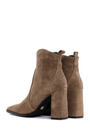 Women's Brown Suede Leather Heeled Boots | Derimod Women's Brown Suede Leather Heeled Boots | Derimod