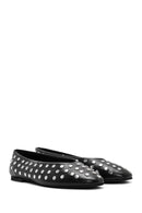 Women's Black Stone Leather Ballerinas | Derimod Women's Black Stone Leather Ballerinas | Derimod