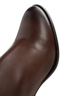 Woman Brown Zippered Chunky Heels Leather Boot | Derimod Woman Brown Zippered Chunky Heels Leather Boot | Derimod