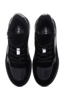 Kadın Siyah Kalın Tabanlı Kürklü Deri Sneaker | Derimod Kadın Siyah Kalın Tabanlı Kürklü Deri Sneaker | Derimod