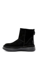 Women's Black Suede Leather Teddy Boots | Derimod Women's Black Suede Leather Teddy Boots | Derimod