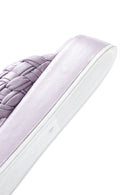 Women's Lilac Leather Braided Thick Soled Slippers | Derimod Women's Lilac Leather Braided Thick Soled Slippers | Derimod