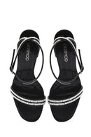 Women's Black Ankle Buckle Stoned Thin Heel Sandals | Derimod Women's Black Ankle Buckle Stoned Thin Heel Sandals | Derimod