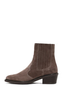 Women's Taupe Thick Short Heel Suede Leather Chelsea Cowboy Boot | Derimod Women's Taupe Thick Short Heel Suede Leather Chelsea Cowboy Boot | Derimod
