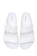 Women's White Double Buckle Slippers | Derimod Women's White Double Buckle Slippers | Derimod