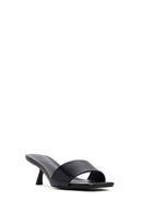 Women's Black Thin Short Heeled Slippers | Derimod Women's Black Thin Short Heeled Slippers | Derimod