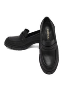 Women's Black Thick Heeled Leather Masculine Loafer | Derimod Women's Black Thick Heeled Leather Masculine Loafer | Derimod