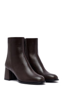 Woman Brown Zippered Chunky Heels Leather Boat | Derimod Woman Brown Zippered Chunky Heels Leather Boat | Derimod